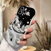 1 pieza Funda protectora de teléfono con patrón minimalista de copo de nieve y villa de montaña, anti-caídas, agujero de precisión, compatible con iPhone/Redmi/Infinix/OPPO/VIVO/Realme
