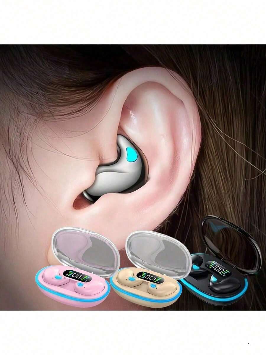 X55 睡眠耳塞无线迷你耳机，TWS 蓝牙耳机，立体声隐藏式耳机带麦克风，高清通话，防水，150mAh