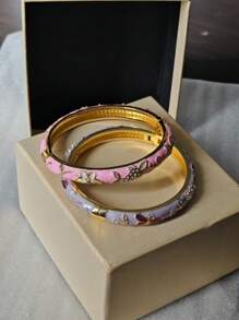1 Stück neuer modischer chinesischer Stil Emaille Tropfenmuster Doppelschichten Armband, leicht luxuriös, individuell, süß, exquisit und schön, hochwertige Accessoire, geeignet für Frauen zum tragen bei täglichen, lässigen Veranstaltungen, Partys, Bars usw., auch als Geschenk geeignet