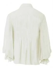 Retro Men's Shirt, Ruffle Lace Up V Neck Long Sleeve Solid Color Cosplay Prince Drama Stage Costume - Beige - View 2