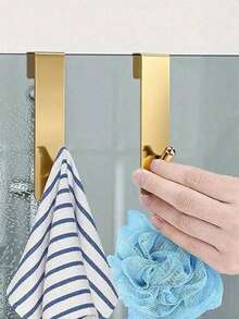 1个不锈钢S型淋浴毛巾杆，适用于玻璃门，可用作浴室浴袍挂钩、壁挂式衣架、衣架、挂钩、置物架、房间装饰、门后挂架、壁挂式衣架、衣柜收纳架 - 金色 - 查看 6