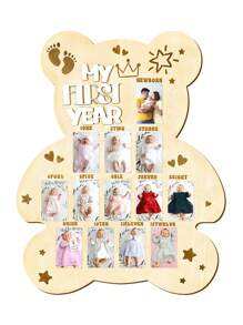 My First Year Photo Board Baby First Year Photo Frame 1st Year Birthday Display Photo Wood Board Baby 12 Months Milestone Picture Frame Baby Keepsake Gift Baby Shower First Birthday Party Decor