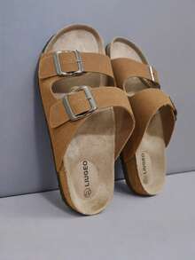 أحذية سوليد كوتر عصرية ذات أشرطة مزدوجة وإبزيم مربع، أحذية صيفية مريحة وسهلة الارتداء للخارج والشاطئ والمنتجعات السيدات، أحذية جلدية منزلقة بطابع جنسي مقاومة للانزلاق وصلبة - بني فاتح - مشاهدة 5