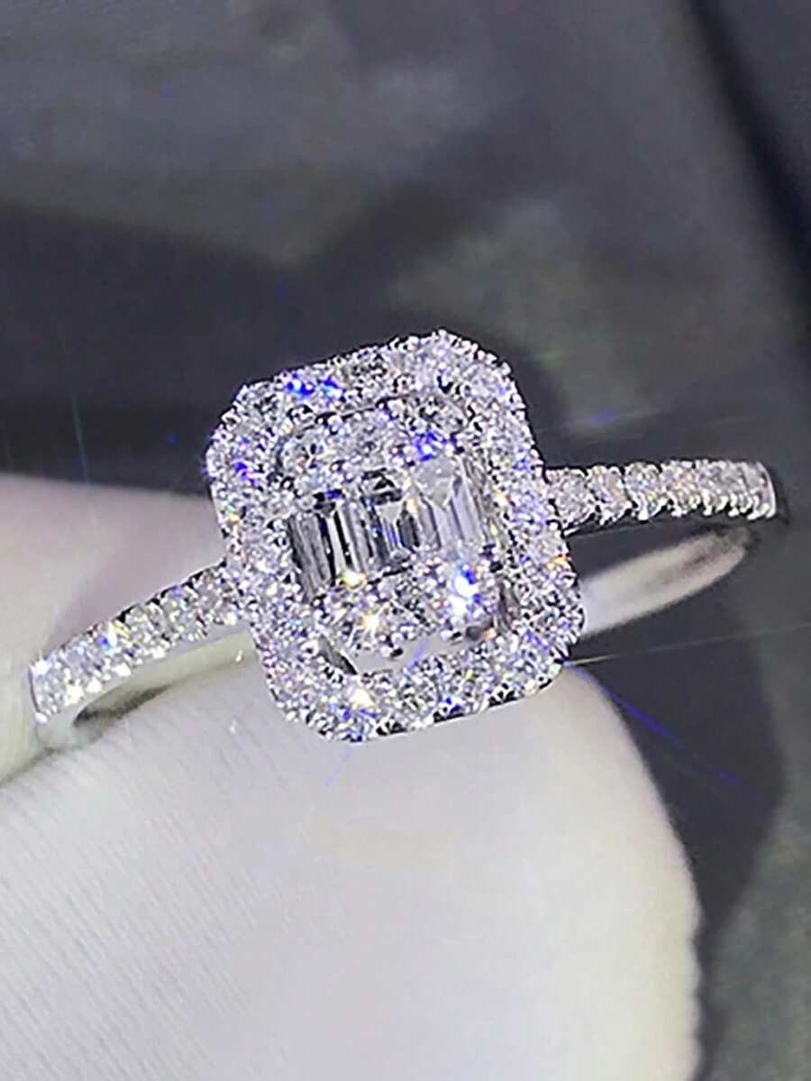 1 chiếc nhẫn đá Cubic Zirconia thời trang, quà tặng đám cưới, lễ đính hôn, ngày Valentine cho phụ nữ