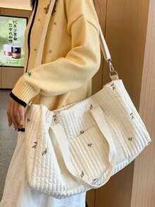 Bolso de maternidad con gran capacidad, diseño bordado de oso y oliva, ligero y práctico bolso de pañales para mamás - Bordado oliva beige - Ver 4