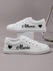 Customized Heart Print Sneakers, Glitter Personalized Name, Birthday Gift, Anniversary Gift, Classmate Gift, Family Gift, Bridesmaid Gift, Bride Gift, Holiday Gift, Couple Casual Shoes