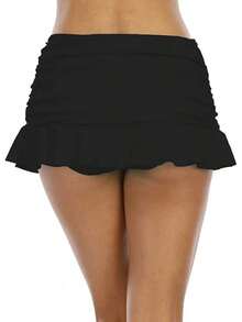 Halcurt Women's Low Waisted Ruched Ruffle Swim Skirts With Hipster Bikini Bottoms Tummy Control Swimsuit - Black/Ruched - View 5