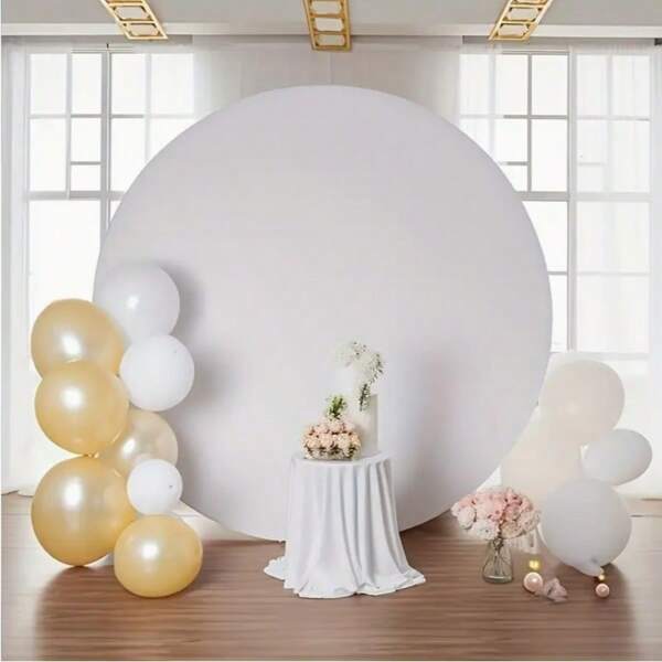 1pc Solid White Circular Arch Background Fabric, Round Arch Background Cloth Elastic Cloth Round Background Cloth With Elastic Band, Diameter 120/150/180/200/220cm Round Arch Cover Wedding Birthday Party Room Backdrop Decoration, White Round Photo Backdrop Suitable Around Circular Stand, Wedding Birthday Family Party Photography Background Decoration Prop, Cheistmas Party New Year Party Home Decor Room Decor Background Decor