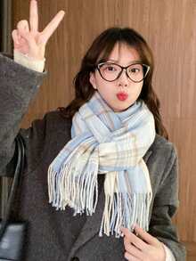 1 件甜美简约风格图案流苏针织围巾，适合日常穿着、通勤、郊游、街拍、派对、校园等场合，时尚女士的时尚高品质配饰