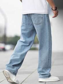 1 Stück gewaschene minimalistische amerikanische Stil Pendler Jeans, Herren Nischen Lässig weite Bein Hose (ohne Gürtel oder Zubehör)