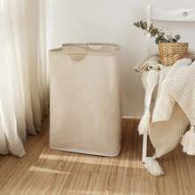 1pc Foldable Wooden Handle Laundry Basket, Collapsible Dirty Clothes Organizer Hamper For Bathroom, Utility Room, Closet, Holds Shirts, Pants, Underwear