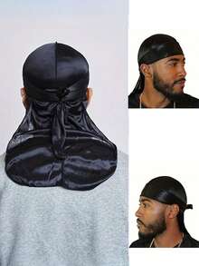 1 件耐用丝绸般 Durag 头带，男士波浪缎面 Durag 头带，街头时尚嘻哈 Durag，长尾宽带，纯色弹力 Durag，适合运动、户外和日常风格 | 透气涤纶纤维，可调节松紧 | 可机洗 | 街头风格 - 長款緞面頭巾 - 查看 13