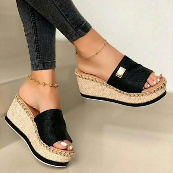 Zapatillas con cuña y plataforma de verano con tacón alto para mujer, zapatos para exterior para mujer, zapatillas con cuña simples, chanclas, sandalias