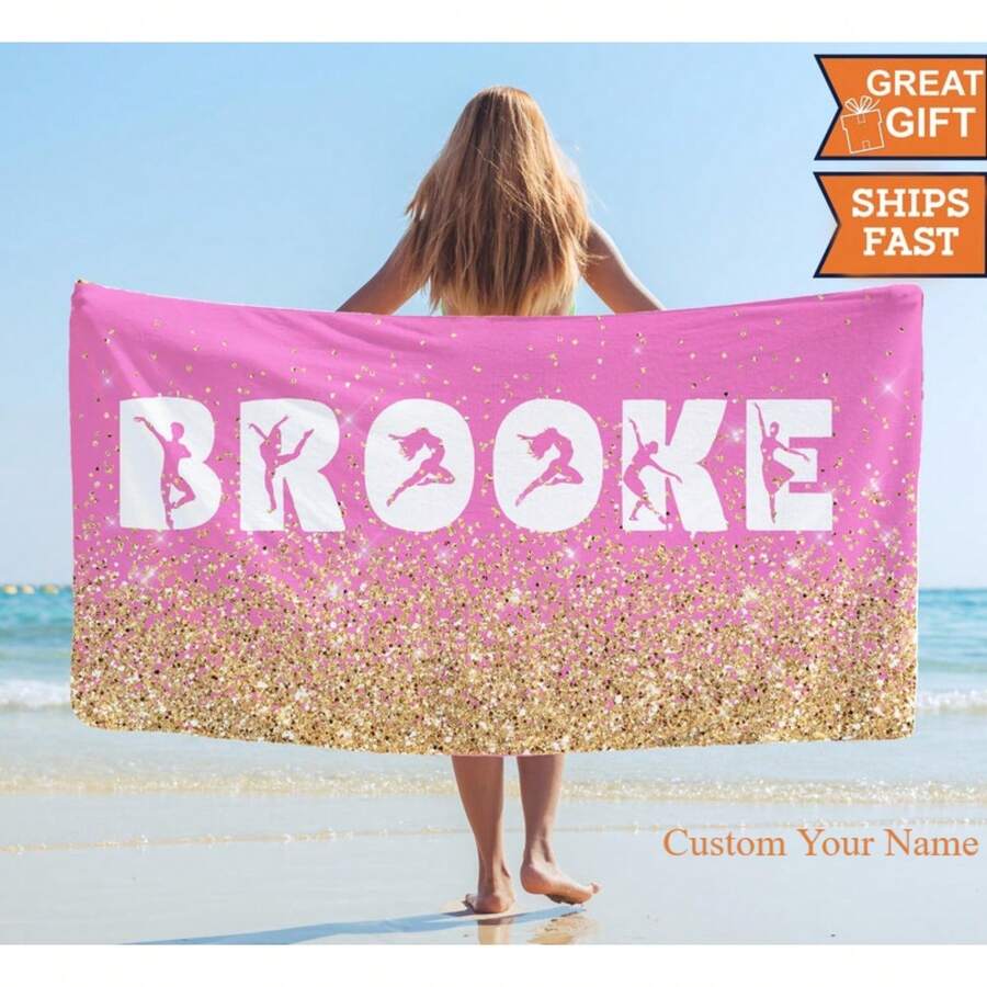 1pc 29″X58″ 31″X71″ Custom Dance Towel - Personalized Dance Team Gift - Dance Competition - Dance Nationals - Gift For Dancer - Ballerina Gift - Gymnastics Gift - 白色 - 查看 1