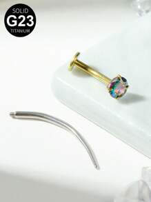 Titanium Bauchnabel Piercing Ring mit 1 Stück gekrümmtem Piercing Taper ASTM F136 innengewindelosem Bauchnabelring 14G CZ Ball Bauchnabel Ringe 10mm Steg Körper Piercing Schmuck für Frauen