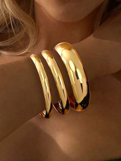 3 Stücke Set Vintage-Stil, übertrieben minimalistisches Design, dicke Kreis-Metallarmreifen, elegant und modisch, geeignet für Urlaub, Party, Date, Geschenke und den täglichen Gebrauch