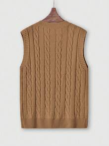 Men's V-Neck Knit Vest Sweater, Solid Color, Casual Daily Wear, Commuting - Camel - View 3