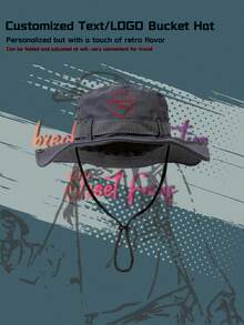 1pc Customized Drawstring Text/LOGO Unisex Summer Outdoor Casual Breathable Adjustable Bucket Hat, Summer Western Cowboy Hat Suitable For Outdoor, Mountaineering, Traveling, Hiking, Fishing, Best Choice For Gifts - Customized Pattern - View 9
