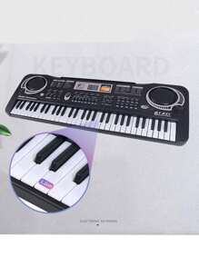 1pc 37/61 Key Youth Digital Music Piano Keyboard, Portable Electronic Instrument, Youth Multifunctional Keyboard With Microphone Gift (Black), Birthday Gift Graduation Gift Christmas Gift New Year Gift