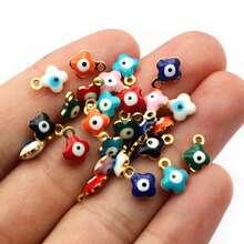 10 件 9x7 毫米珐琅邪眼花朵吊坠小号不锈钢 DIY 珠宝制作配件 - 惡魔之眼 - 查看 3