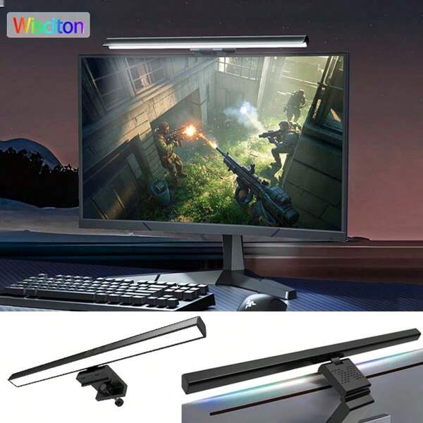 Wisciton Barra de luz RGB LED para monitor de computadora de 18 cm a 50 cm, luz colgante con ritmo musical, atenuación de la intensidad lumínica, lámpara de ambiente nocturno para juegos/estudio/trabajo
