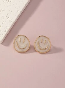1 par de pendientes colgantes con cara sonriente esmaltada de estilo europeo único y de moda