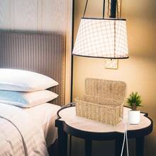 Caja de gestión de cables organizador de cables de ratán hecho a mano 2 ranuras abiertas caja de ocultación de cables organizador de cables debajo del computadora para enrutador de computadora - Natural - Ver 7