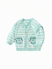 Balabala Boys Knit Cardigan - 2025 New Toddler Sweater Cute & Stylish - White Green Tone - View 1