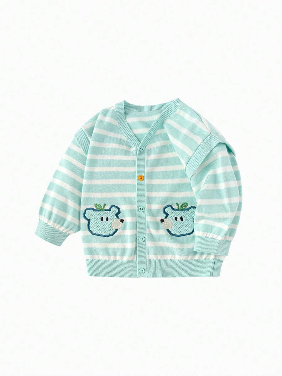 Balabala Boys Knit Cardigan - 2025 New Toddler Sweater Cute & Stylish - White Green Tone - View 1