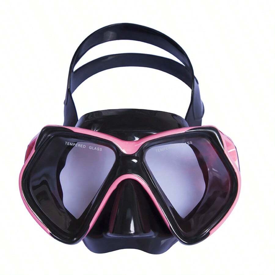 Large Frame Swim Goggles Adult Swimming Goggles Mask Snorkeling Equipment PVC Diving Mask Eyewear, Beach Essentials, Beach Accessories, Pool Float - Pink - View 1