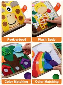 Montessori Cicha Książka Dla Maluchów 18M+ Dzieci Żyrafa Filcowa Zajęta Książka Zmywalne Książki Opowieści Dla Przedszkolaków Przedszkolna Tablica Edukacyjna Dla Chłopców Dziewczynek 2 3 4 5