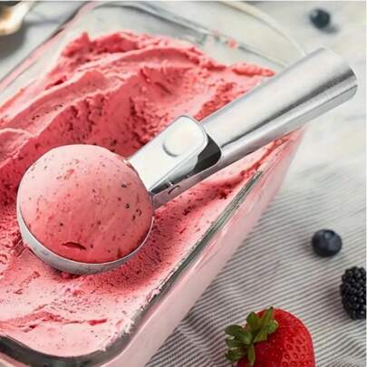 1pc Stainless Steel Ice Cream Scoop, Perfect For Frozen Yogurt, Multi-Functional Ice Cream Scoop, Stainless Steel Double Use Scoop, Non-Stick Ice Cream Scoop With Comfortable Anti-Frost Handle, Heavy Duty Metal Ice Cream Scoop With Trigger, Sturdy Stuffing Scoop, Home Ice Cream Tools Scoop, Easy To Clean, Suitable For Ice Cream, Cookie Dough, Sorbet, Almond, Ideal For Kitchen, Dessert Shop And Western Restaurant. Back To School