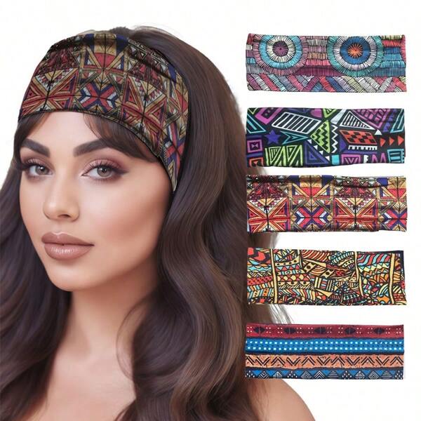 1/5 stuks vochtafvoerende sporthoofdband voor dames - brede, rekbare, effen stoffen haarband, geschikt voor hardlopen en fitness, comfortabel antislipontwerp, modieuze haaraccessoires