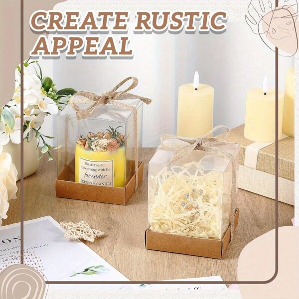 10pcs Elegant Clear Plastic Gift Boxes With Kraft Paper & Linen Rope - Suitable For Weddings, Parties And Special Occasions, Gift Packaging | Ribbon Tying Gracefully | Satin Ribbon Details, Gift Boxes