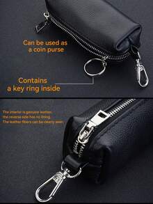 CyberDyer Praktyczna męska torebka na klucze do samochodu z krowiej skóry, duża pojemność, modna damska, uniwersalna torebka na klucze do użytku domowego, zapinana na zamek błyskawiczny