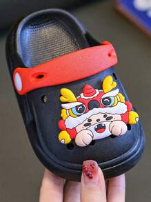 1 Pair Lightweight Soft Cartoon Lion Decoration Slip-On Breathable Sandals, Dual Use Design For Summer