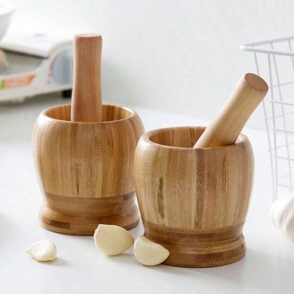 Bamboo Garlic Press Herb Grinder Spice Crusher Kitchen Tool For Garlic Ginger