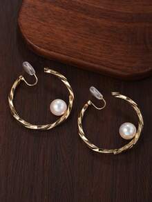 2 件夸张双层可旋转大圆圈夹式耳环，金属氛围蚊香板无耳洞耳环 - clip - 查看 13