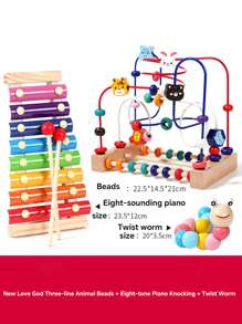 Juguete de madera de Maze con cuentas para bebés de 1-3 años - Actividad motora fina Montessori, pista de ábaco de frutas y juego de cognición de colores, regalo de aprendizaje temprano para niños pequeños