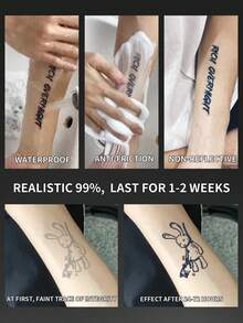 1Pc Fake Tattoo Temporary Tattoos Semi Permanent Tattoo Y2K Rabbit Waterproof Sweatproof Last For 1-2 Weeks Realistic Herbal Juice Anti-Friction Non-Reflective Black For Woman And Men Tattoo Stickers For Arm, Chest, Leg, Abdomen, Waist, Finger, Neck, Spine, Modernist Body Art