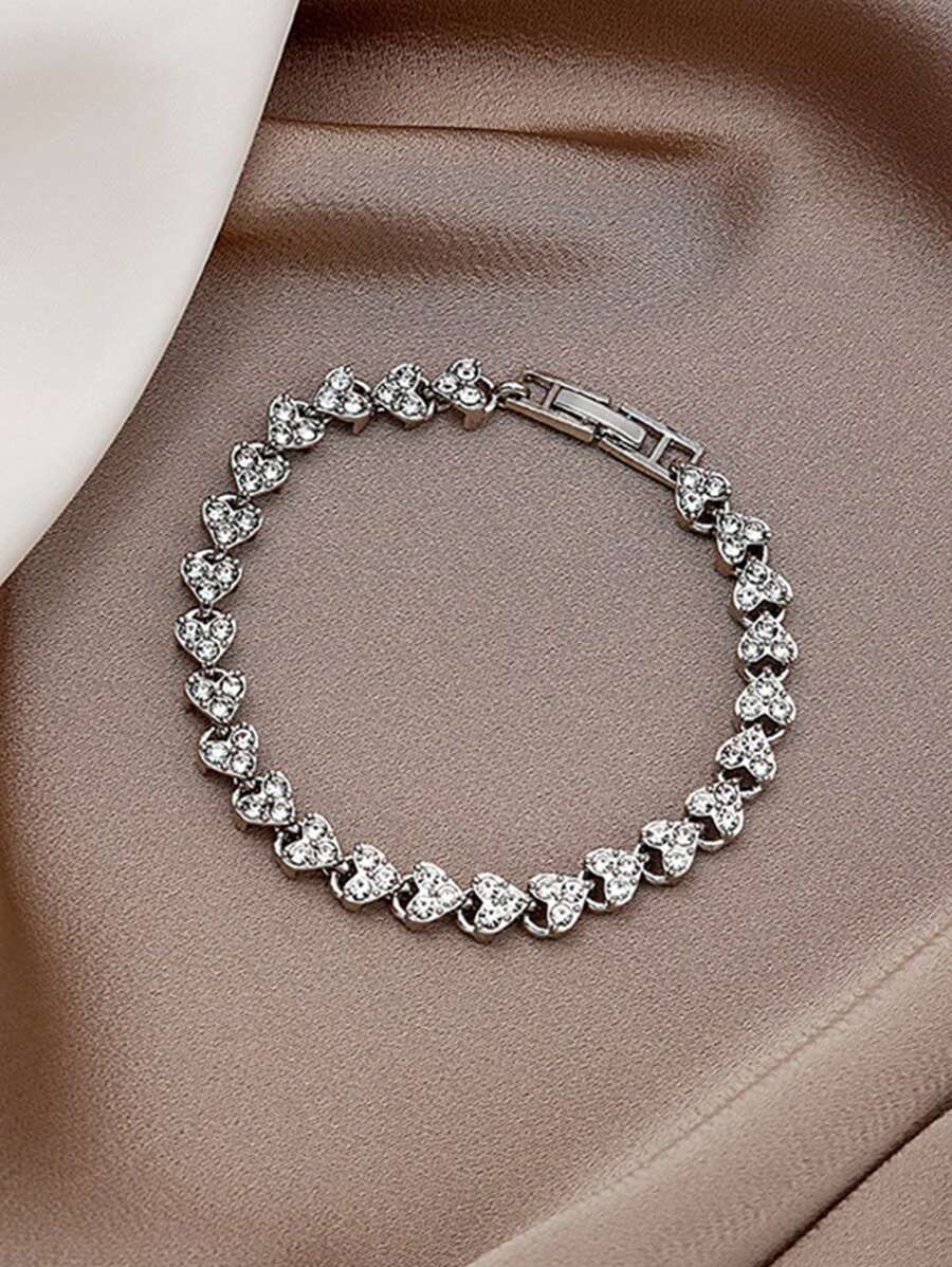 1pc European Style Crystal Zirconia Heart Bracelet, Rhinestone Paved Bangle Bracelet, Fashionable Jewelry