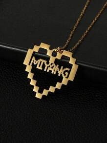 1 pieza Collar con colgante de corazón de píxeles personalizado de acero inoxidable, regalo de joyería personalizada con estilo casual de calle punk rock
