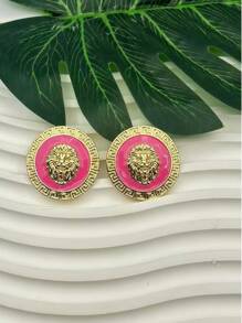 1pair Fashion Luxurious Lion Head Style Zinc Alloy Dangle Earrings, Suitable For Women To Wear Daily, Holiday, Festival, Travel