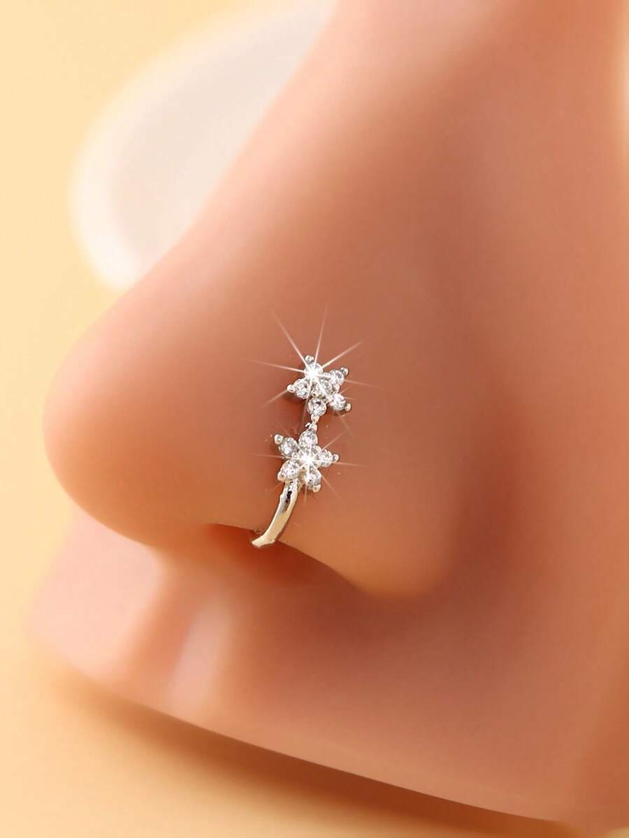 1pc Fashion Flower Nose Clip, No Piercing Nose Stud Embedded With Artificial Zirconia, Stylish Nose Ornament - Multicolor - View 1