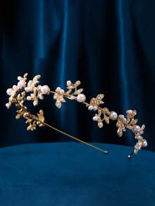 1 件精致复古新娘头饰，镶嵌水钻，森系金叶花环头饰，皇冠表演发饰，适合日常着装、派对、舞会、摄影，是送给女孩的理想礼物