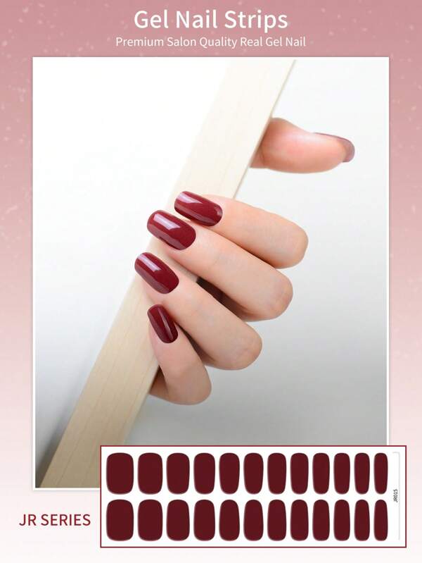 24 قطعة ملصقات طلاء أظافر جيليه جزئية الوضوح، ملصقات أظافر جيل UV، ملصقات أظافر جيل شبه مشوية، ملصقات أظافر جيل طري الجيل الثاني، تتطلب تجفيف بالمصباح الأشعة فوق البنفسجية، ملصقات أظافر جيل أحمر - طويلة الأمد، سهلة التطبيق والإزالة