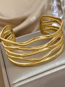 1 pieza Brazalete vintage grueso, adecuado para mujeres y adolescentes, apilable, accesorio diario y de fiesta, regalo de Navidad - Amarillo Oro - Ver 7