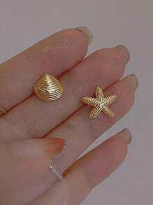 1 paire de boucles d'oreilles à tige avec étoile de mer en faux perle et strass, style classique et européenne et américaine