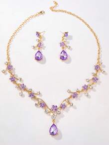 3 Piece Vintage Plum Blossom Jewelry Set With Cubic Zirconia Earrings & Necklace, Suitable For Bride, Bridesmaid, Wedding, Party, Formal Occasions