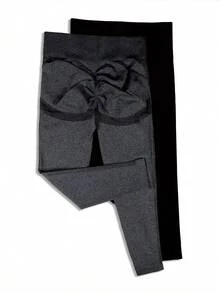 TNTOR 2pcs/Set Plus Size Women High Waist Tummy Control Leggings, Tight Fit Yoga Pants, Peach Butt, Quick Dry - Multicolor - View 10